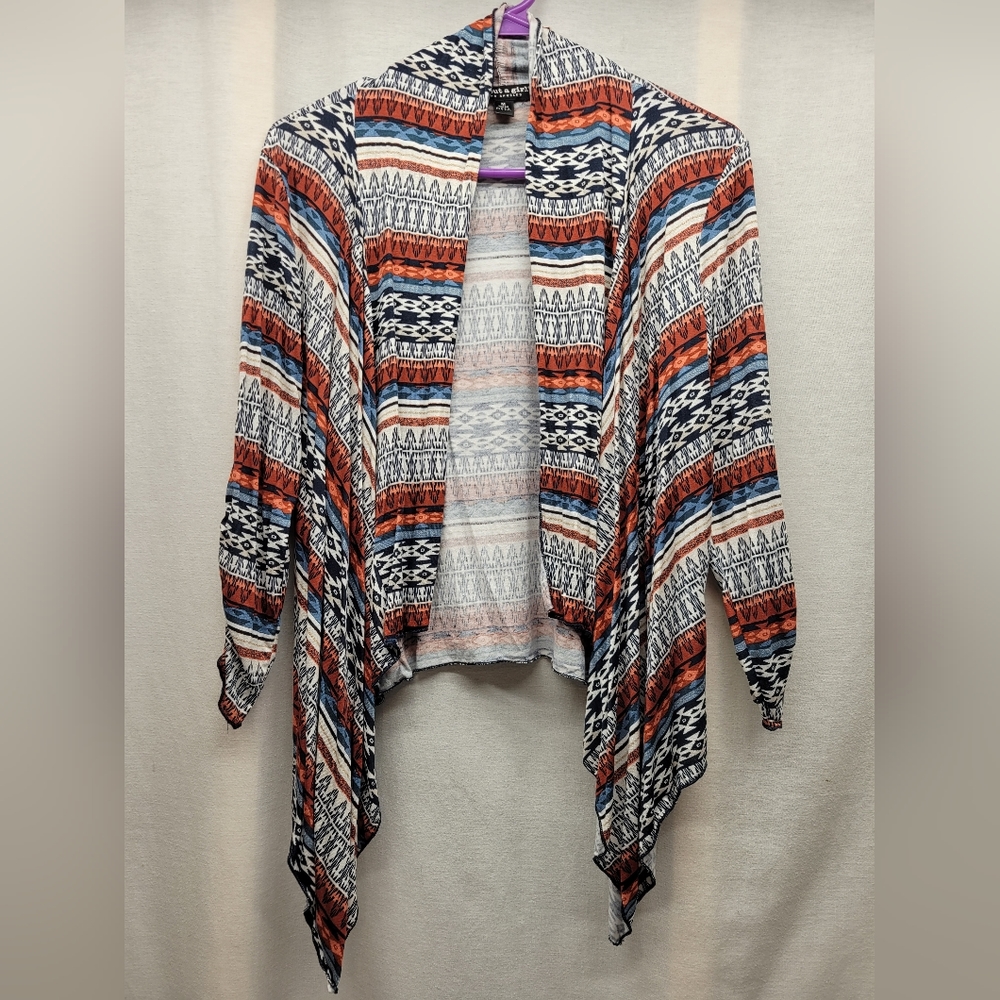 About a Girl Open Front Cardigan Size Medium Multicolored Pattern